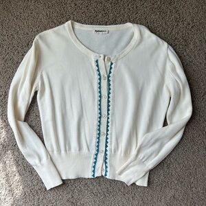 UK brand Cream Button-Front Sweater with Teal Trim